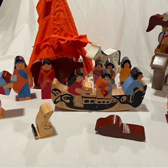 Hand painted indigenous American scene with Animals canoe teepee Buffalo eagle - Picture 16 of 16